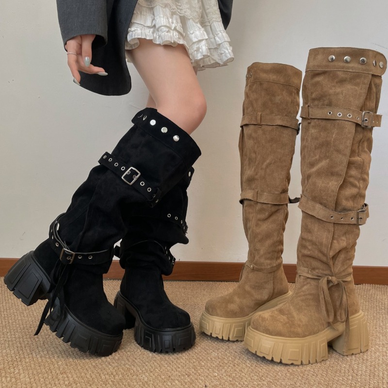 Women'S Fashion Knee High Boots - 2026 패션 펑크 스타일 버클 스트랩