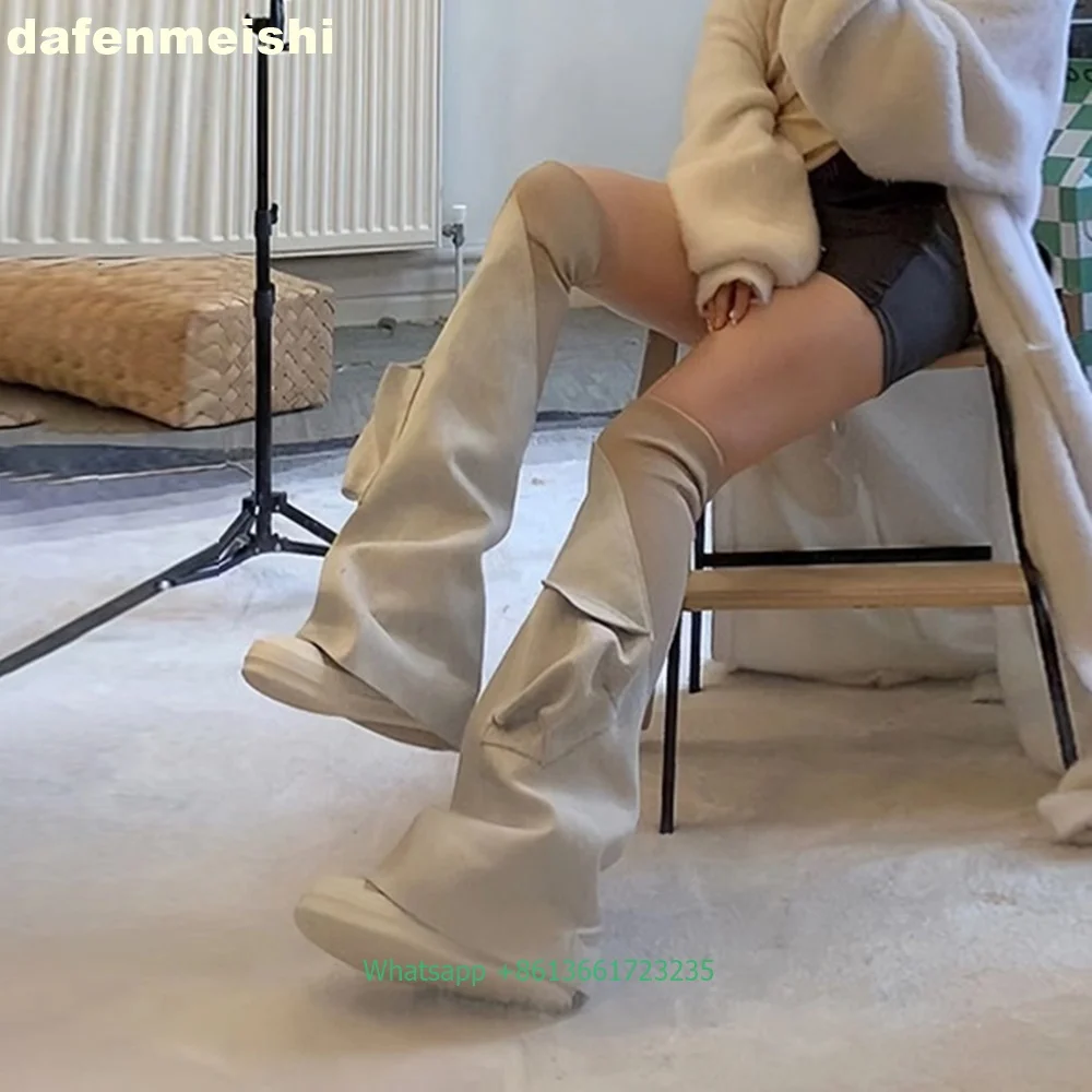 여성용 블랙 데님 오버니 부츠 웨지 스포츠 스타일 라운 - Women'S Fashion Knee High Boots 리뷰 및 가격