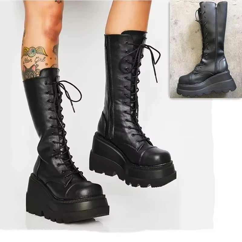 여성 플랫폼 부츠 펑크 미드 카프 여성 부츠 고딕 스타 - Women'S Fashion Knee High Boots 리뷰 및 가격