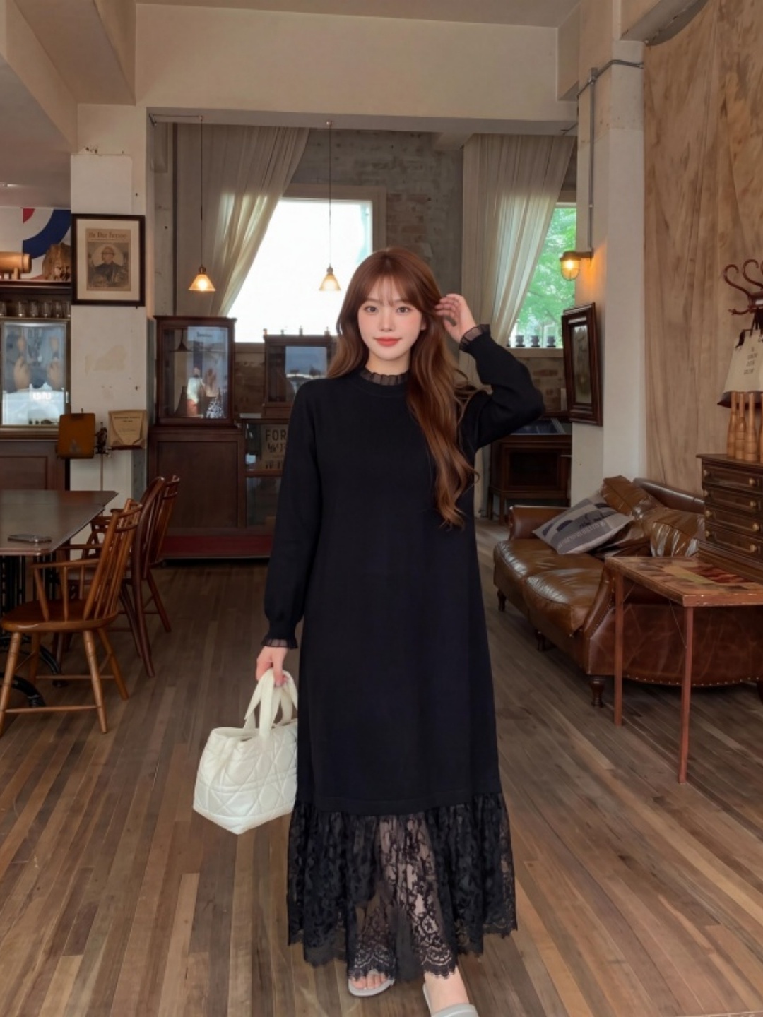 플러스 사이즈 레이스 헴 니트 드레스 캐주얼 하이 웨이 - Women Fashion Over The Years 리뷰 및 가격